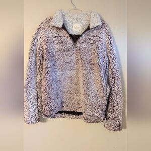 Altar'd State Burgundy/Brown and Cream Sherpa Pullover